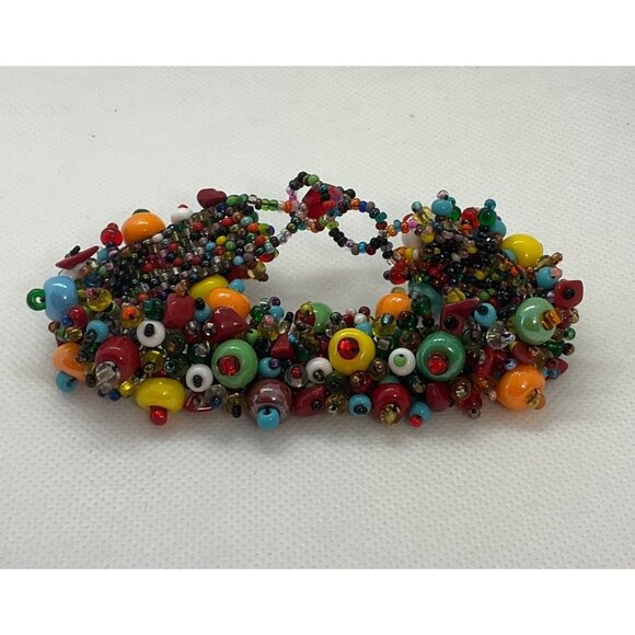 Handmade Jewelry - Handmade Chunky 3D Bracelet Glass Beads Colorful Rainbow Artsy Dangle